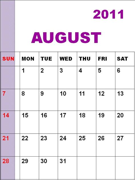 Download Wallpapers Free August 2011 Calendar Printable