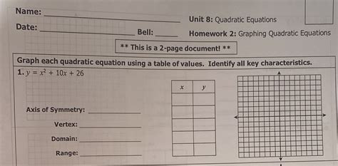 Solved Name Unit 8 Quadratic Equations Date Bell Homework 2
