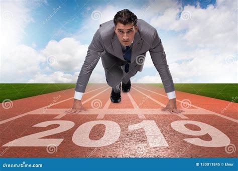 The Businessman On Finishing Line In Race For 2019 Stock Image Image Of Calendar Businessman