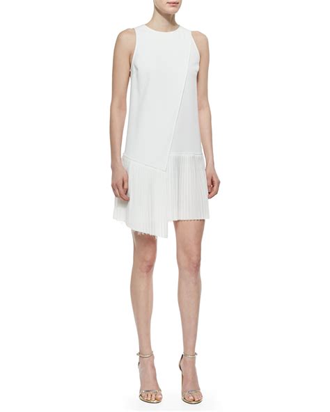 10 Crosby Derek Lam Sleeveless Dress With Asymmetric Pleated Hem In White Soft White Lyst