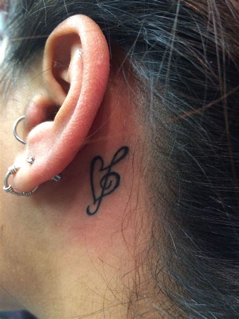Treble Clef Heart Tattoo Behind Ear