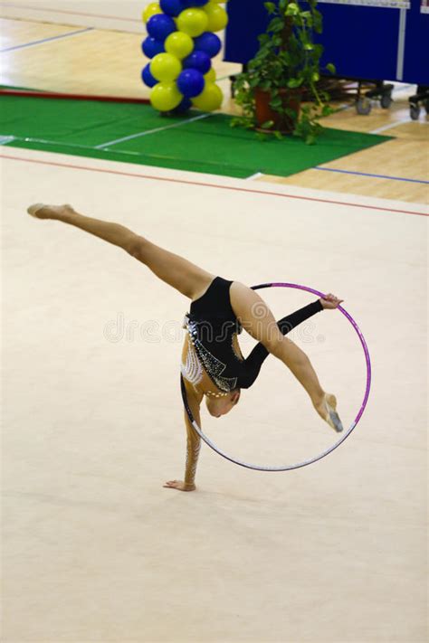 Athlete Performing Her Hoop Routine Editorial Image Image Of Pose Athlete 96813950