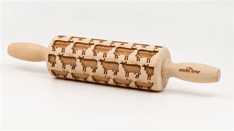 No R284 Cows Pattern Rolling Pin Engraved Rolling Rolling Pin