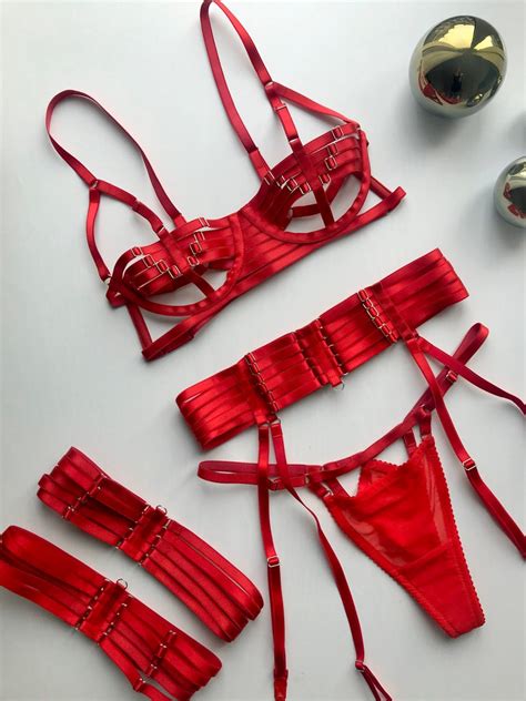 Red Harness Lingerie Set See Through Lingerie Sexy Lingerie Etsy