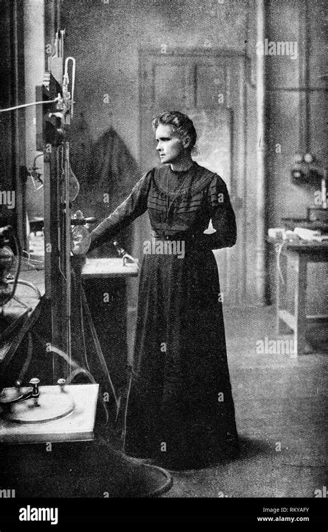 Marie Curie Portrait In Her Laboratory C1920s Full Length Stock