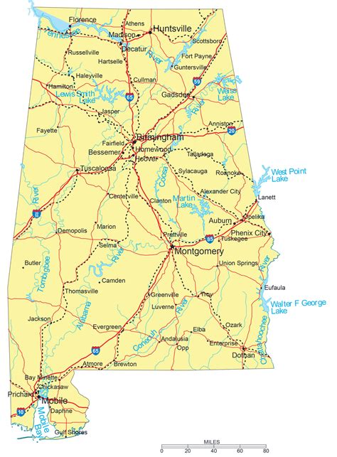 Large Detailed Road Map Of Alabama With Cities Vidiani Scaled 