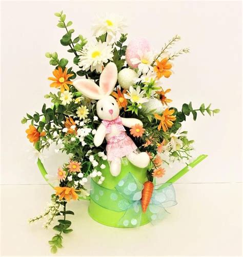 Easter Bunny Floral Arrangement Watering Can Bunny Floral Etsy