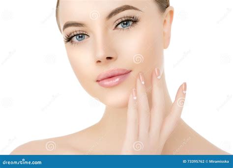 Beautiful Woman Face Close Up Studio On White Beauty Spa Model Stock