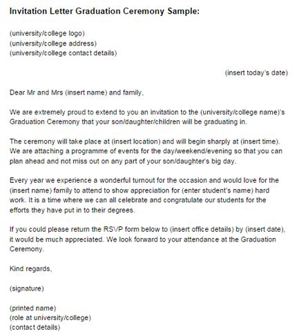 A letter of invitation can be a note of celebrations. Invitation Letter Graduation Ceremony Sample | Just Letter ...