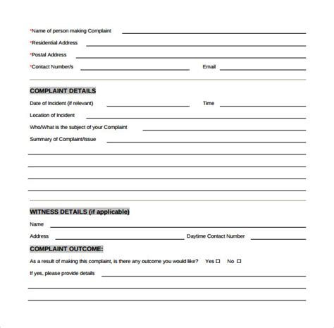 Free Complaint Form Template Word