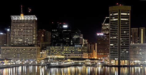 Baltimore Maryland Inner Harbor At Night Photograph By Brendan Reals