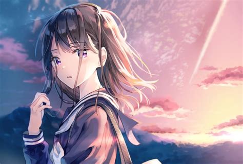 Download 1748x1181 Anime School Girl Sunset Profile View