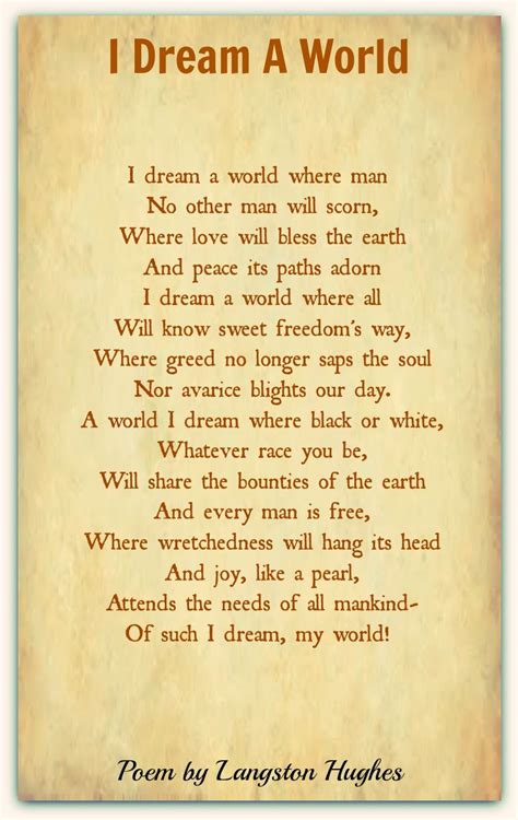I Dream A World Poem By Langston Hughes Park Art