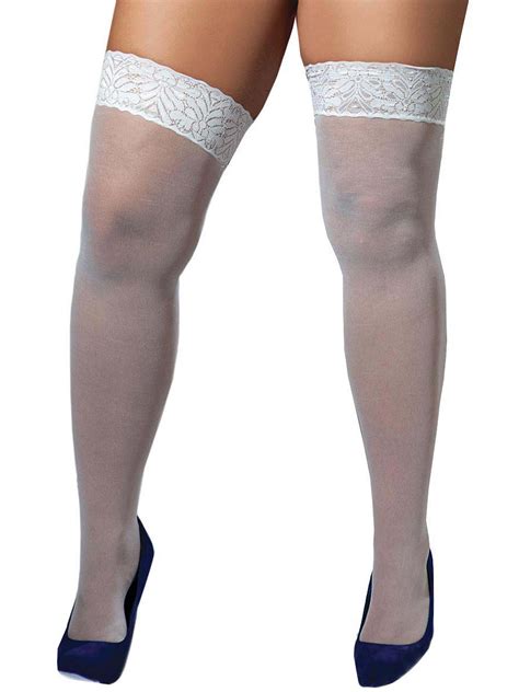 Plus Size Full Figure Sheer Lace Top Thigh High Stockings