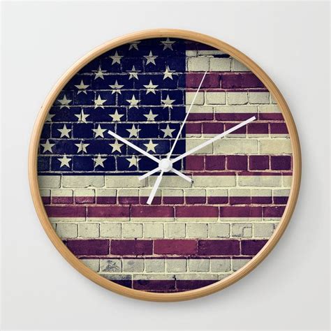 Buy Faded American Flag On A Brick Wall Wall Clock By Steveball