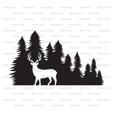 Silhouette Of Deer In Forest Landscape Hunting Design Cut Etsy