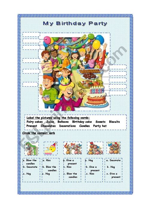 My Birthday Party Esl Worksheet By Pattette