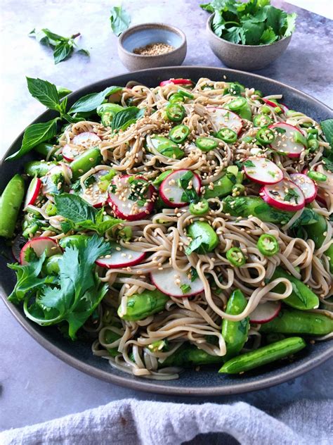 Vegan Soba Noodle Salad With Vegetables And Herbs Gluten Free Vegan