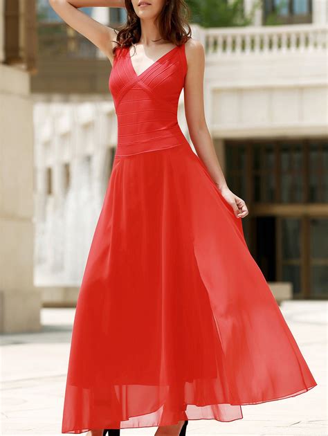 Red Chiffon V Neck Sleeveless Dress Red Chiffon Dress Red Dress Women Red Dress