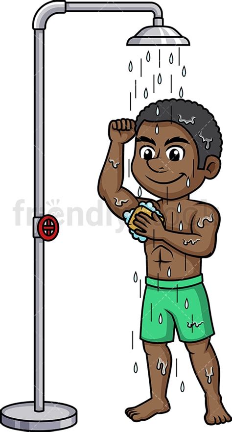 Black Man Taking A Shower Cartoon Clipart Vector Friendlystock