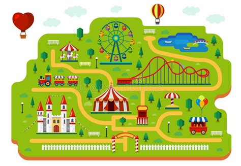Mapa Del Parque De Atracciones O Del Circo Con Las Atracciones ...