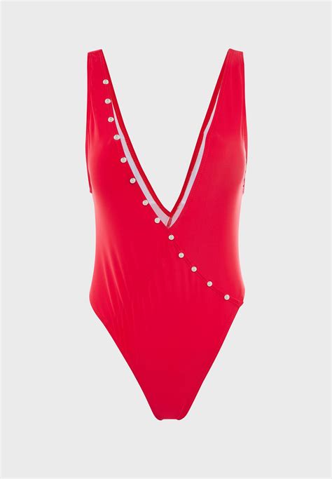 Buy Coconut Cove Red Rochelle High Leg Plunge Swimsuit For Women In