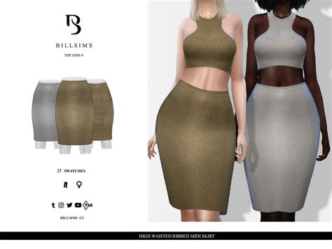 The Sims Resource High Waisted Ribbed Midi Skirt