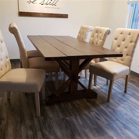 When paired with any style of chair, this 72 in. Farmhouse Double Trestle Table DIY Kit made to order | Etsy in 2020 | Trestle table, Diy table ...