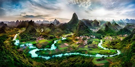 Online Crop Green Mountains Digital Art Landscape China Hd