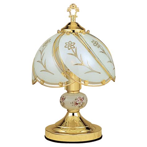 1425″ Floral Etched White Touch On Brass Table Lamp