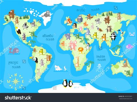 Concept Design World Map Animals All Stock Vector 403555981 Shutterstock