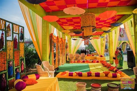 Colourful Haldi Ceremony Decor Ideas In 2020 Wedding Backdrop Decorations Couples Decor