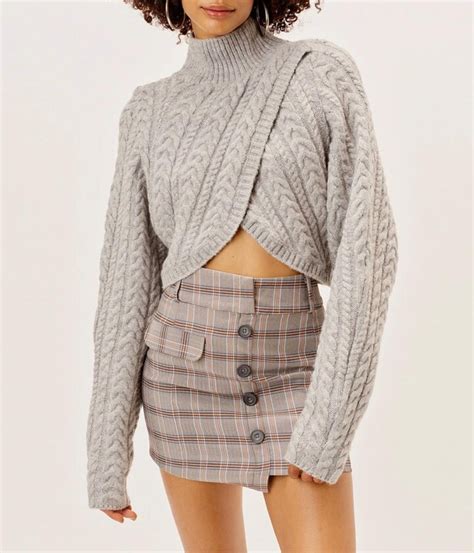 For Love And Lemons Amelia Cross Front Turtleneck Sweater In Grey Shopstyle