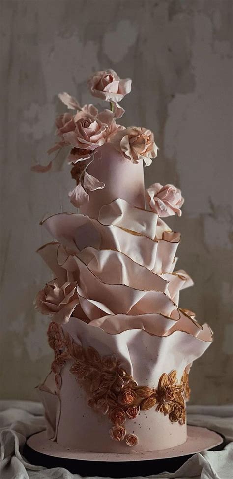 50 Artistic Masterpiece Wedding Cakes Ruffles Cake With Botanical Inspired Roses