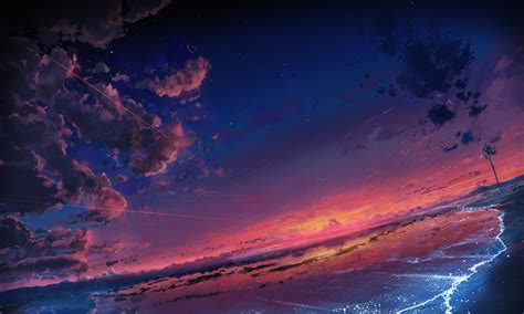 Anime Original Sky Cloud Scenic Beach Sunset Wallpaper Desktop