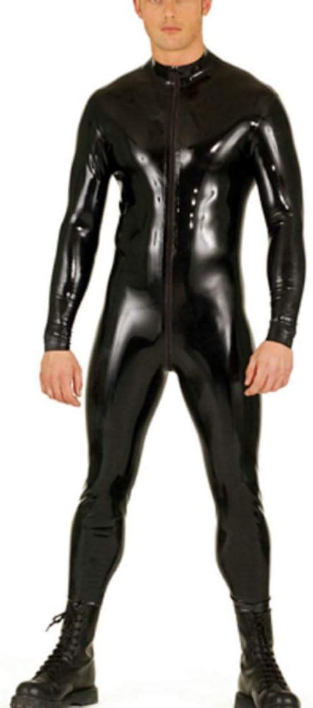 0 8mm heavy black latex men s uniform catsuit latex rubber body suit with latex socks front