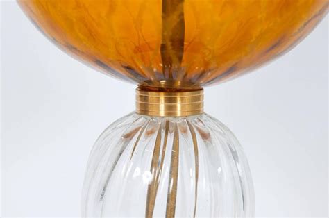 Italian Venetian Pair Table Lamps Blown Murano Glass Amber And Dark