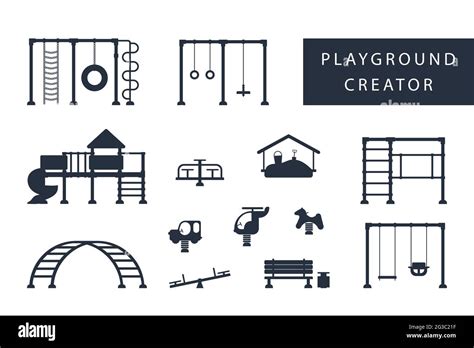 Kids Playground Set Of Black Icons Of Playing Equipment Elements City