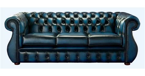 Chesterfield Kimberley Antique Blue Leather 3 Seater Sofa Offer