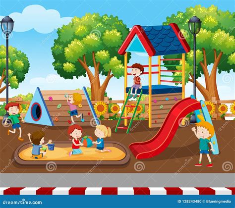 Children Playing At Playground Stock Vector Illustration Of Exercise