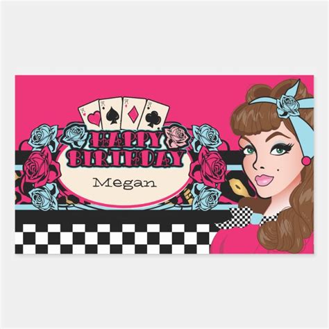 Pin Up Girl Rock A Billy Party Rectangular Sticker Zazzle