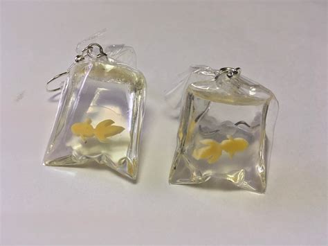 Fish In A Bag Earrings Fish Set In Resin Slipped Into A Etsy