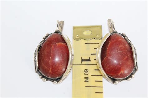 Real Red Coral Earrings Dangle Winter Jewelry STERLING SILVER Etsy