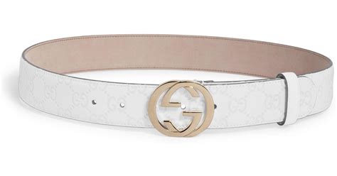 Gucci Womens Interlocking Gg Leather Belt Cocoa In White Lyst