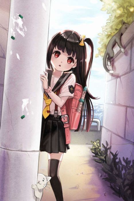 Anime Girl Cute Beautiful Long Hair School Uniform Cats