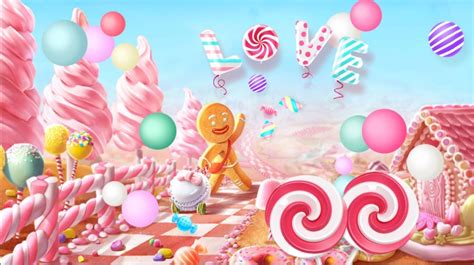 7x5ft Clouds Sky Pink Candyland Love Ice Cream Candy Bar Beans House