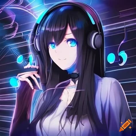 Digital Art Of An Anime Girl Listening To Music On Craiyon
