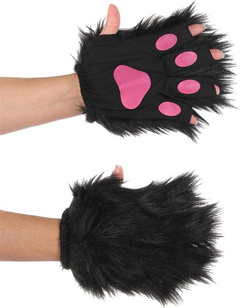 Elope Fingerless Costume Black And Pink Cat Paws For Adults