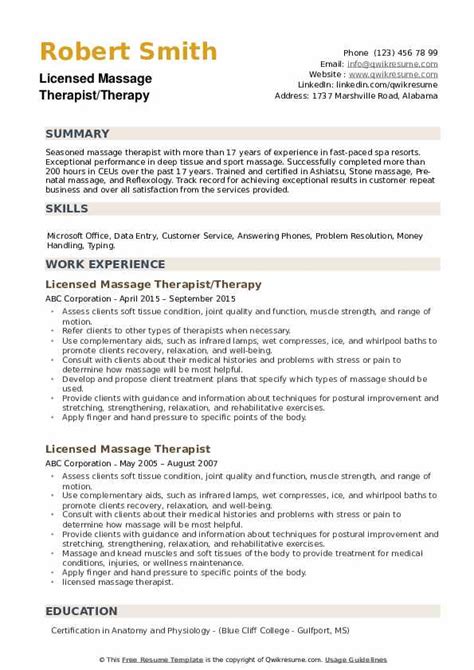 Resume Massage Therapist Telegraph