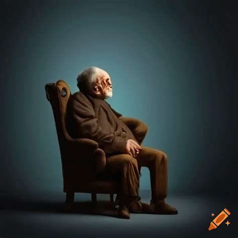 Photo Of An Old Man Sitting In An Armchair In A Dark Room On Craiyon